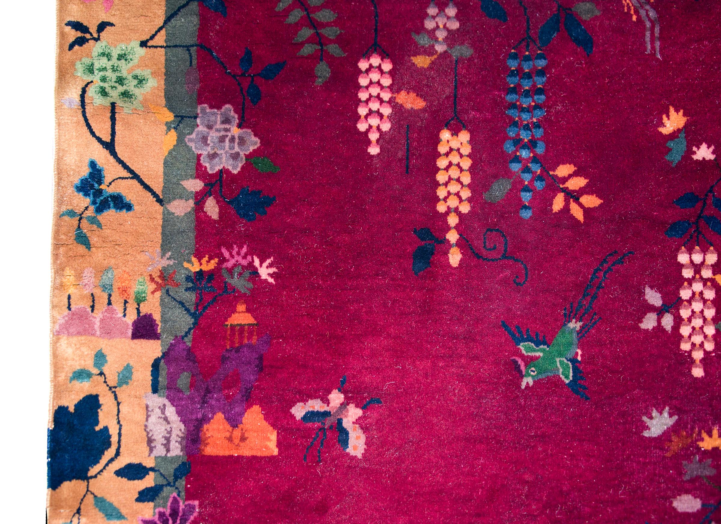 Chinesischer Art-Déco-Teppich aus dem frühen 20. (Handgeknüpft) im Angebot