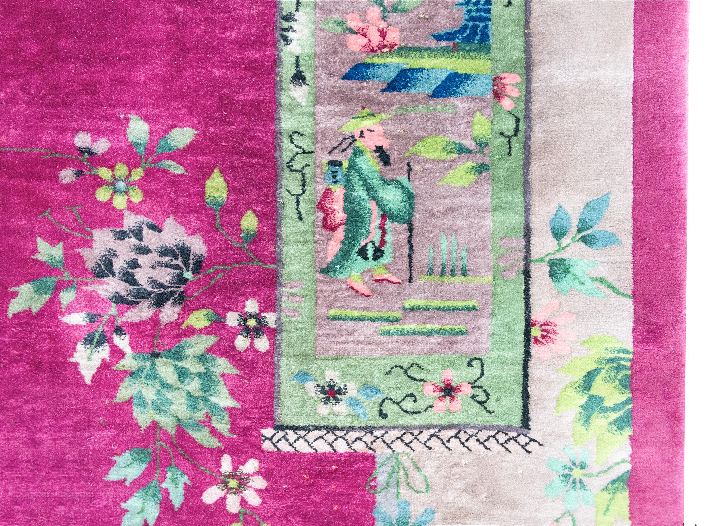 Noué à la main Tapis Art Déco chinois du début du 20ème siècle en vente