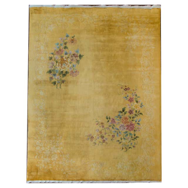Deco Design Rug 1920s Taupe Background Iconic Floral Design Antique Chinese Art Deco ...