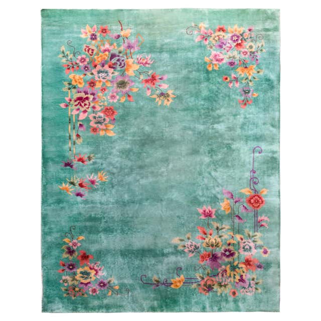 Deco Design Rug 1920s Taupe Background Iconic Floral Design Antique Chinese Art Deco ...