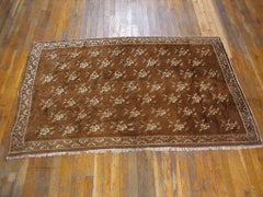 1920s Brown Floral Sprays Antique Chinese Baotou Carpet 4'x6'3" Knotted Wool Rug