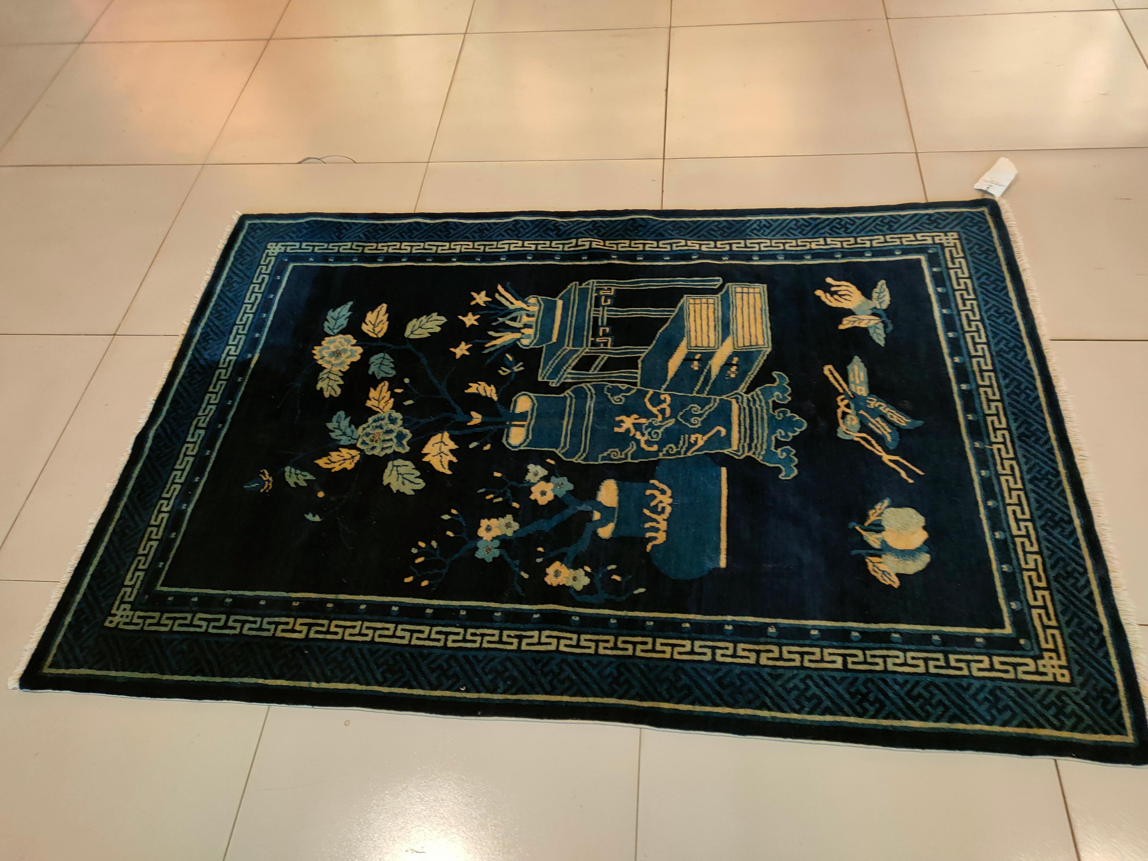 Early 20th Century Chinese Baotou Scholars Carpet ( 4' x 5'10