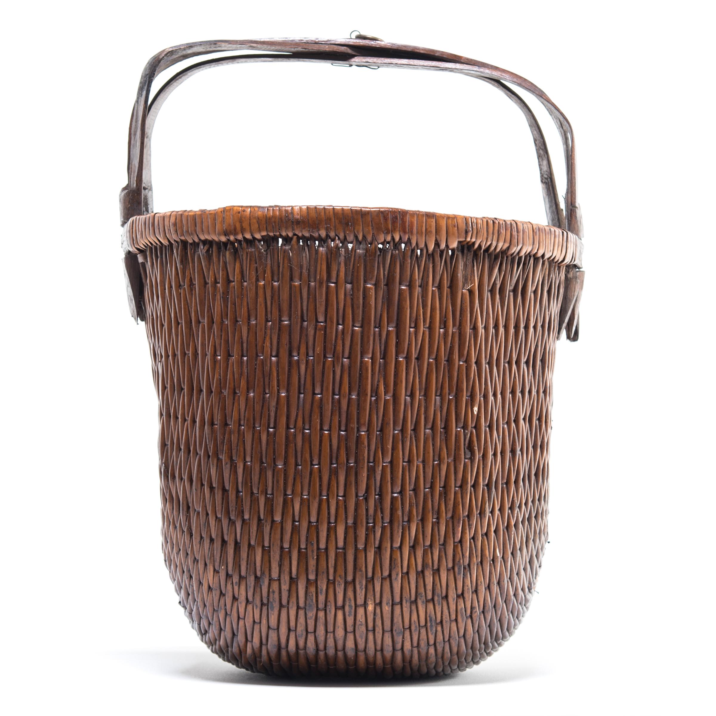 Rustic Early 20th Century Chinese Bent Handle Willow Basket