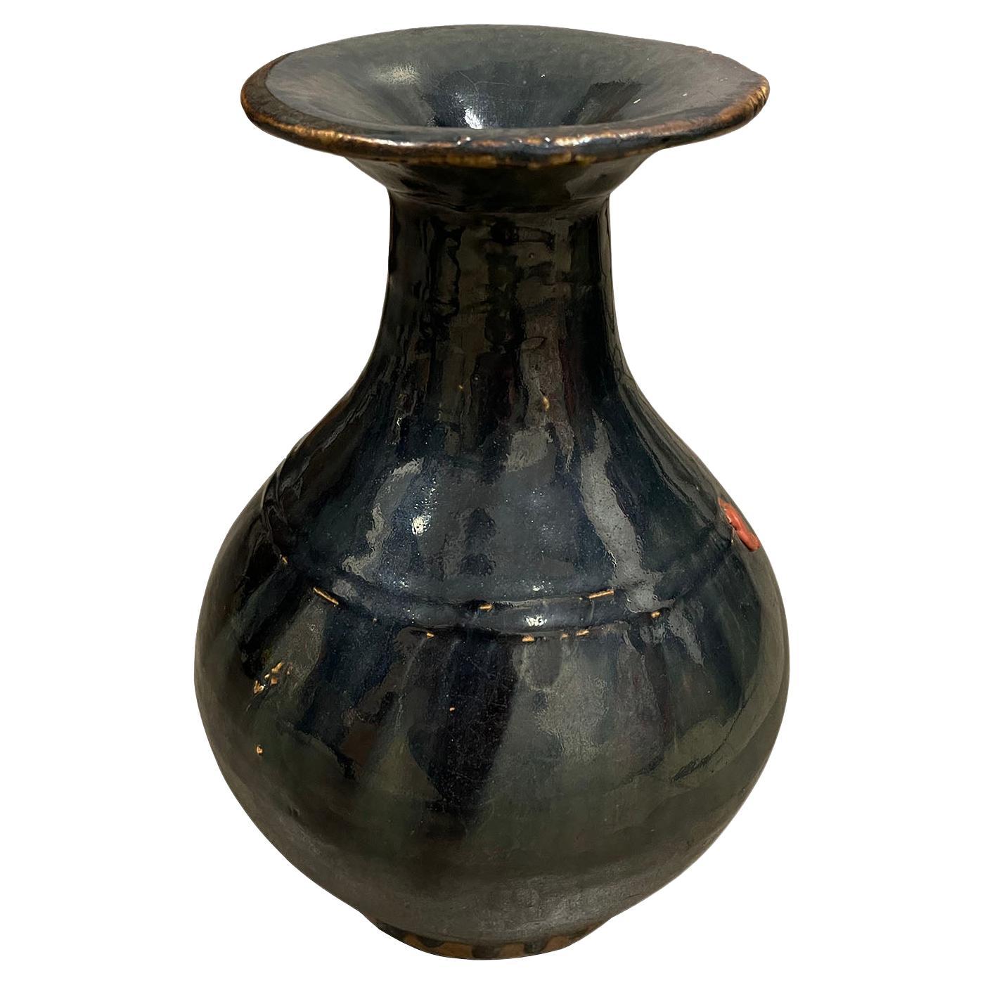 Chinesische Schwarzglasur-Keramikvase des frühen 20. Jahrhunderts