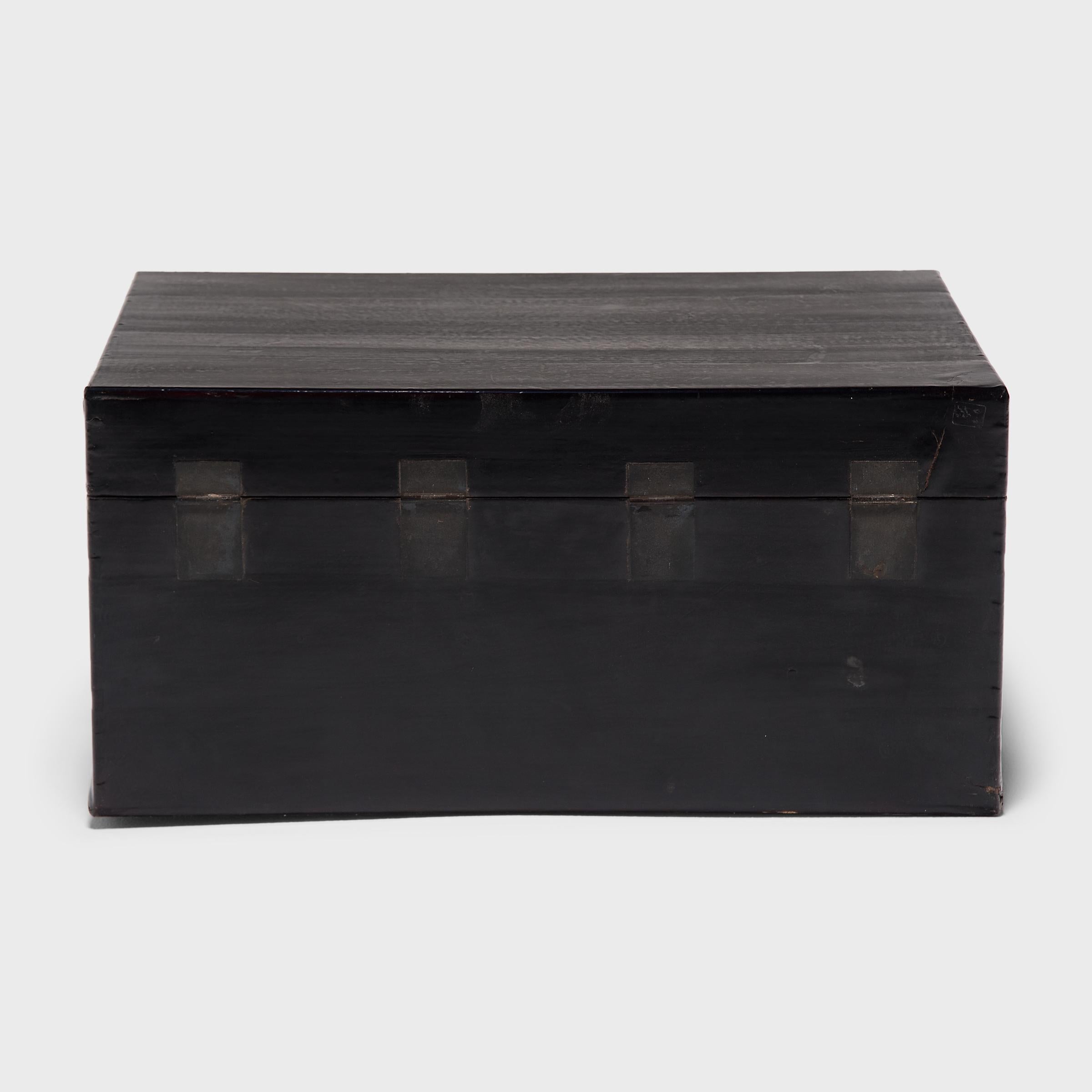 Qing Chinese Black Lacquer Hide Trunk, c. 1900