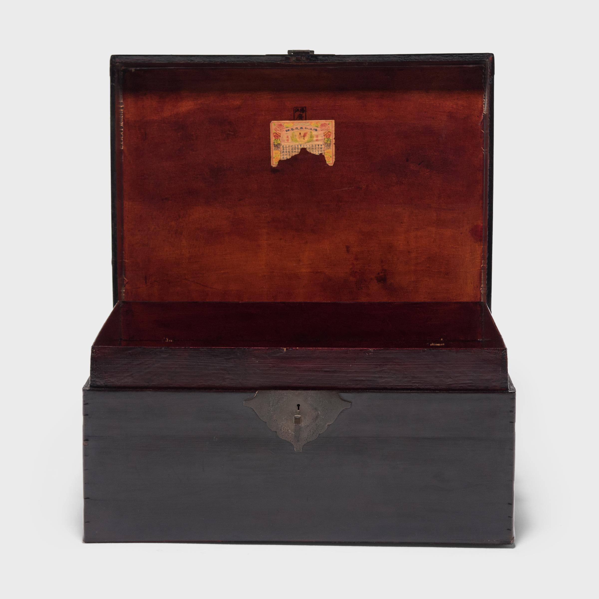 20th Century Chinese Black Lacquer Hide Trunk, c. 1900