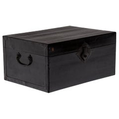 Antique Chinese Black Lacquer Hide Trunk, c. 1900