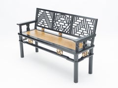 Early 20th Century Chinese Black Lacquered Bench Woven Seat
