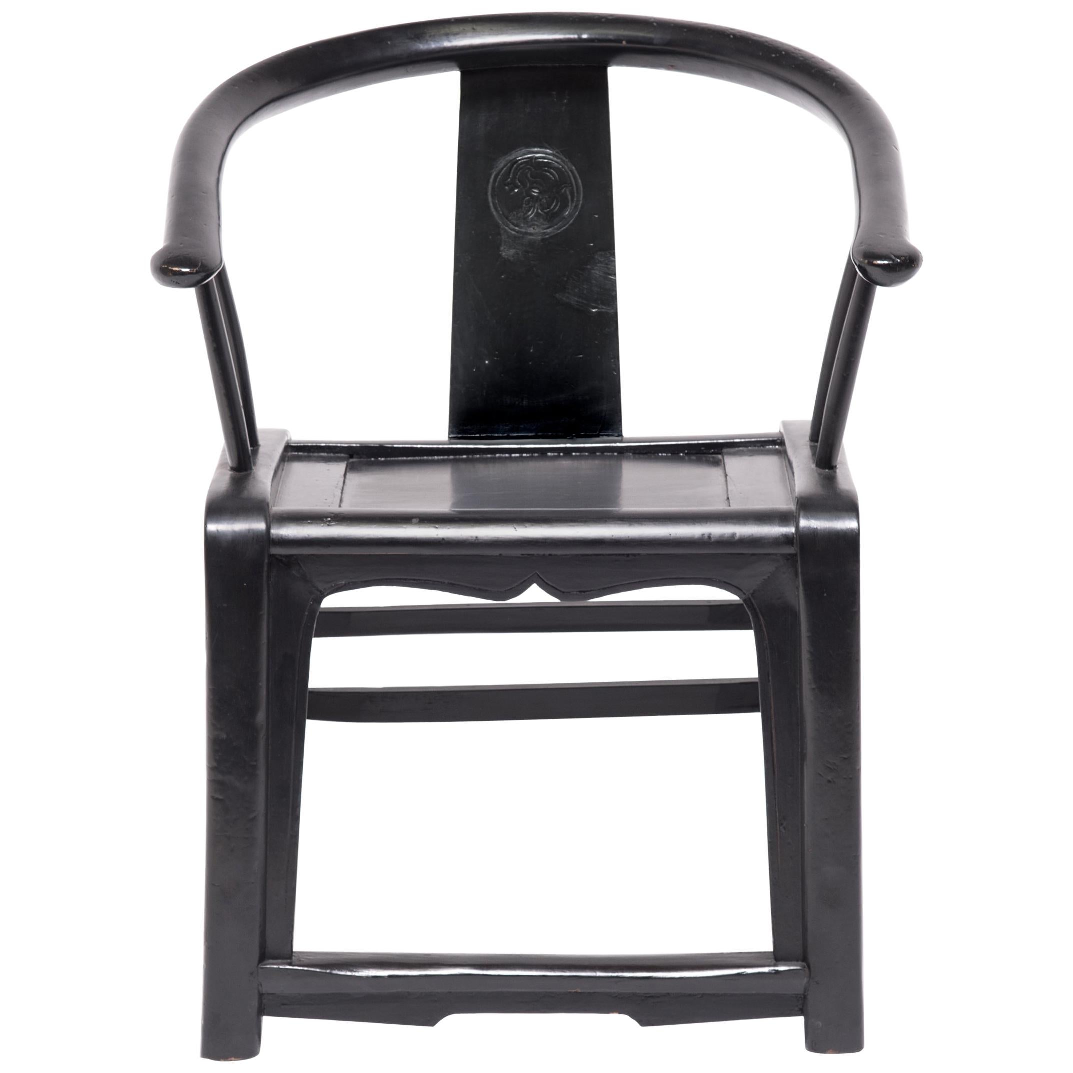 Chinese Black Roundback Chair, c. 1850