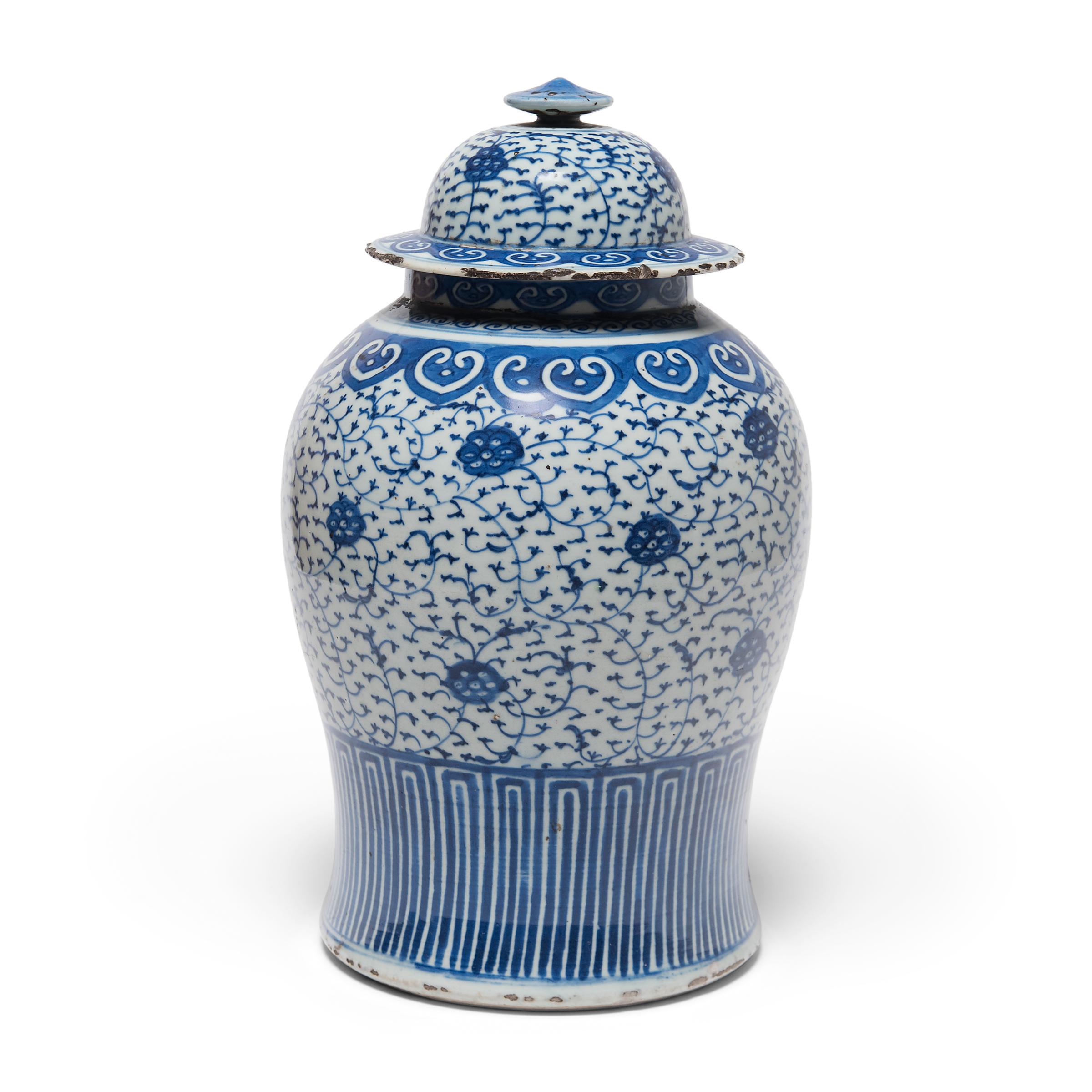 Glazed Early 20th Century Chinese Blue and White Baluster Jar