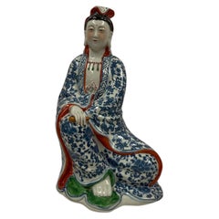 Early 20th Century Chinese Blue and White Porcelain Kwan Yin Statuary