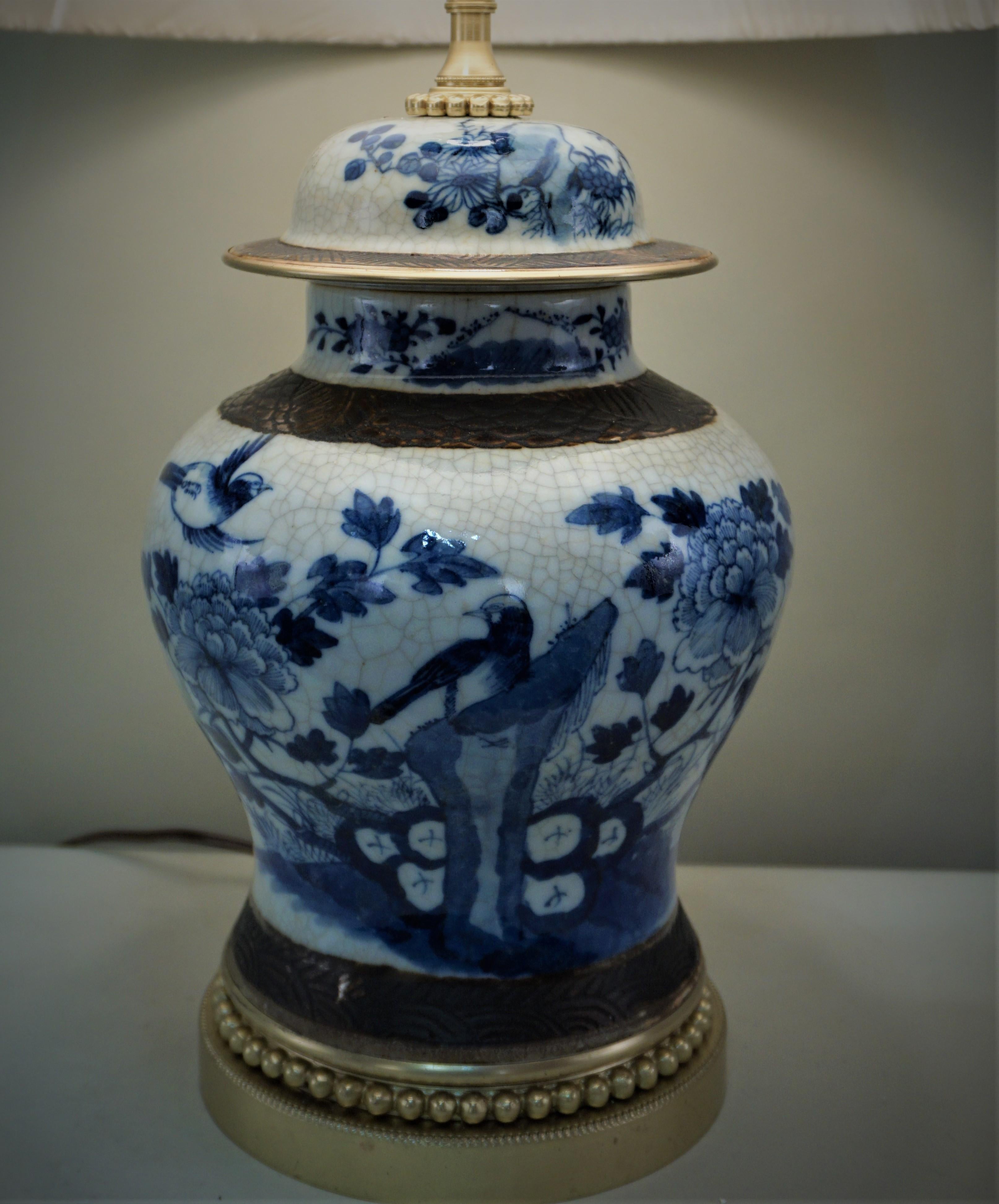 Early 20th Century Chinese Blue and White Porcelain Table Lamp In Good Condition In Fairfax, VA