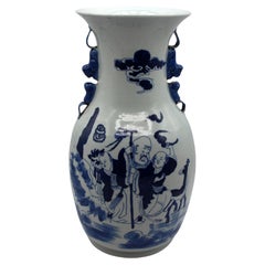 Antique Early 20th Century Chinese Blue & White Porcelain Vase