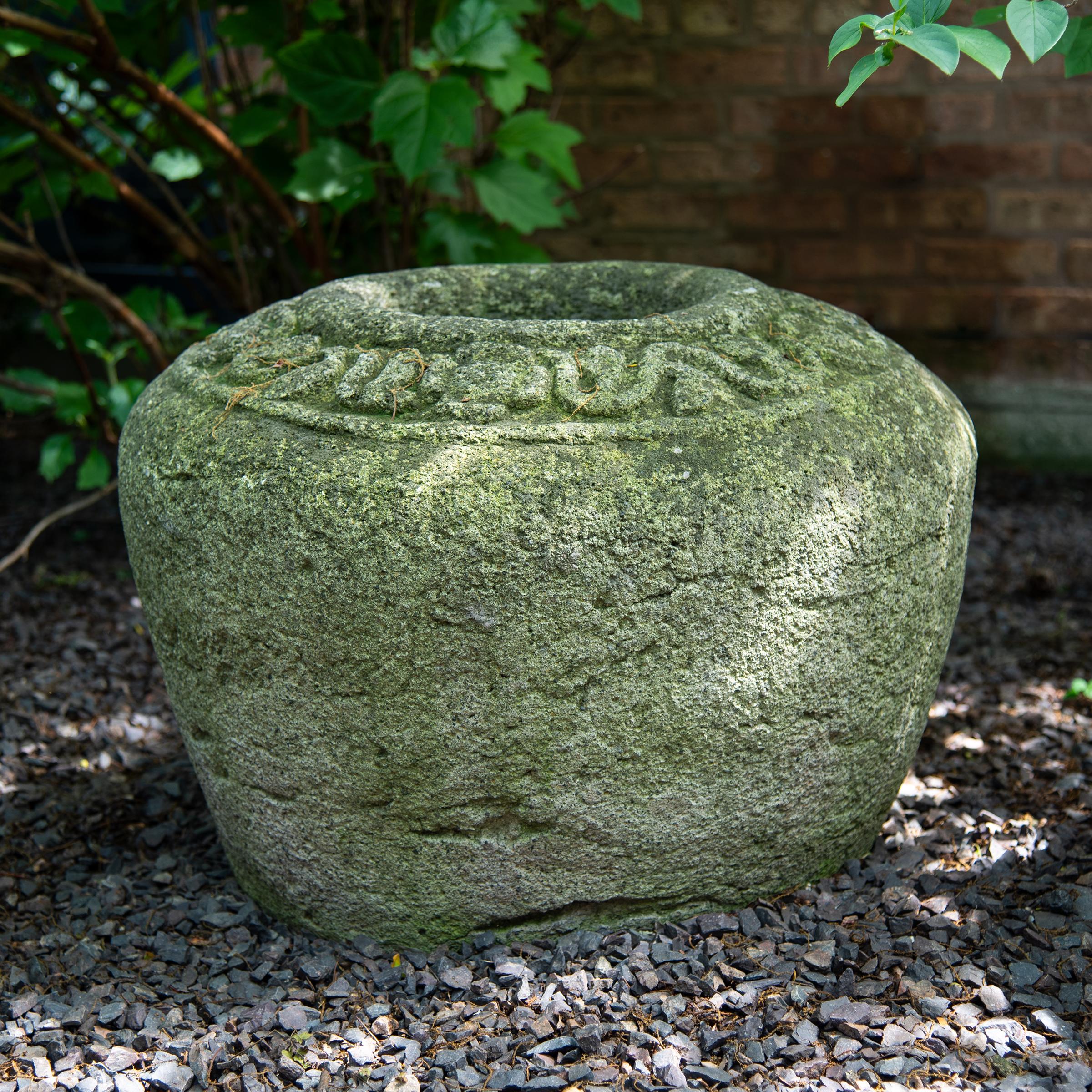 Hand-Carved Early 20th Century Chinese Botanical Runner Stone Sculpture