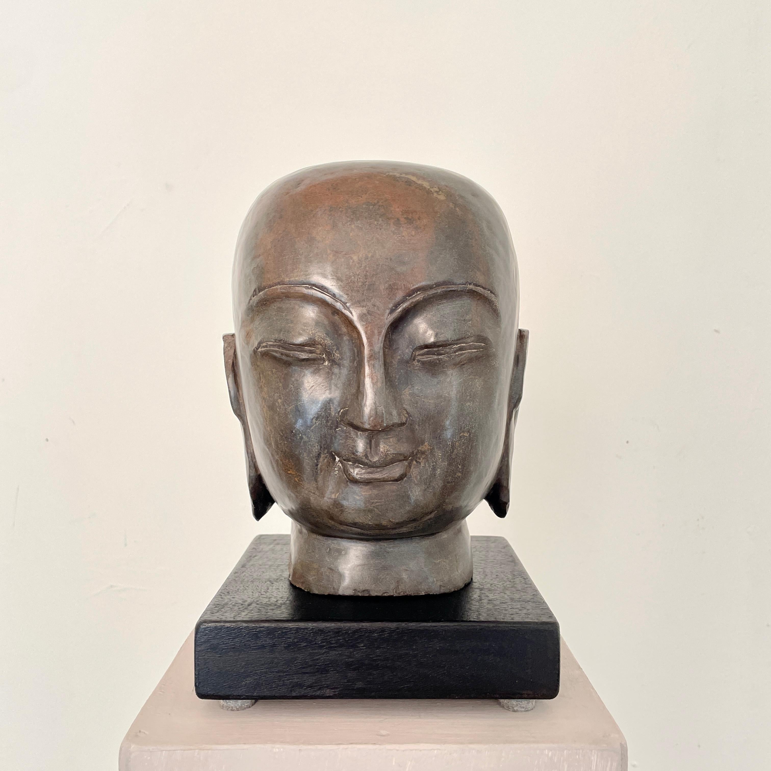 Primitive Early 20th Century Chinese Buddha Carved Stone Head, around 1920