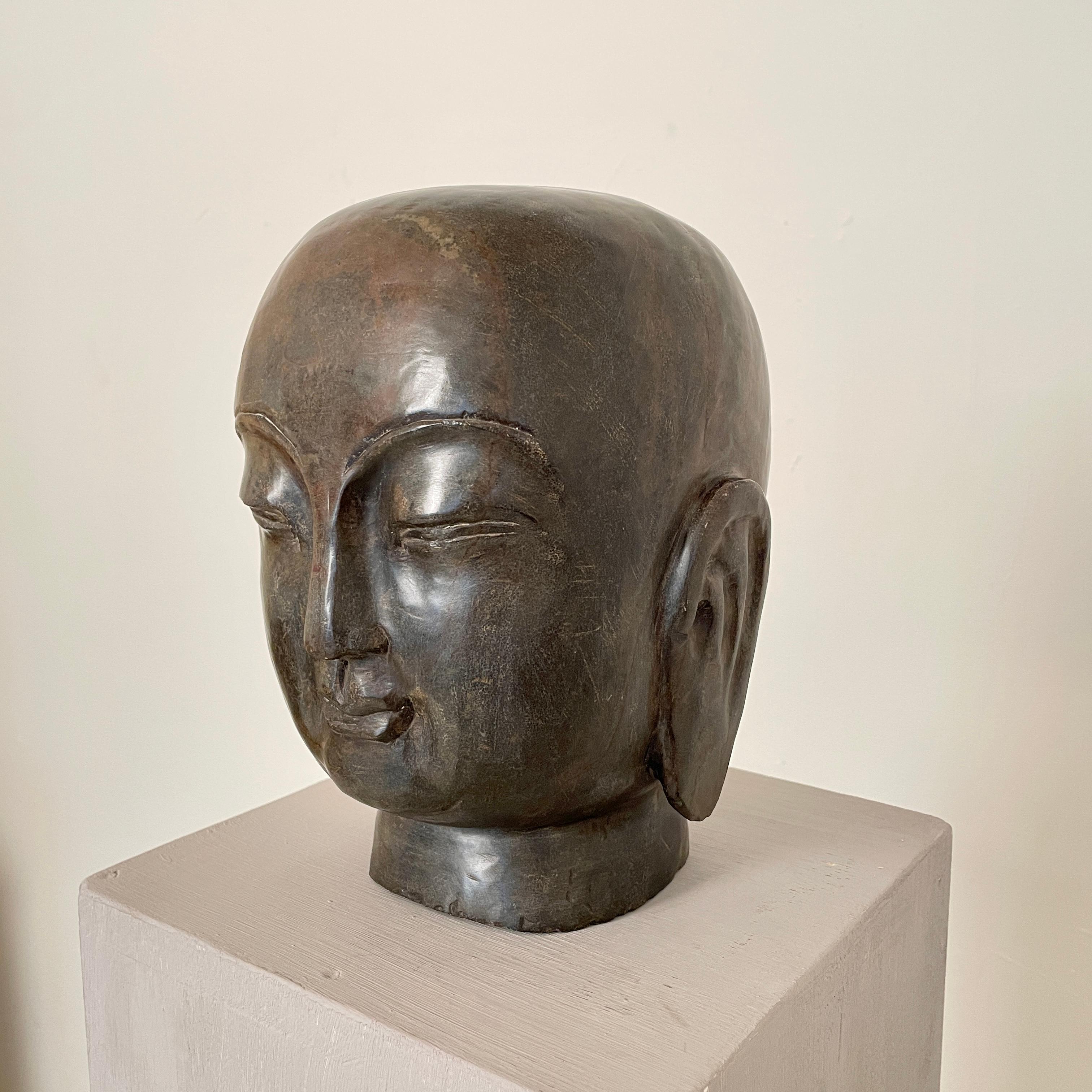 Early 20th Century Chinese Buddha Carved Stone Head, around 1920 2