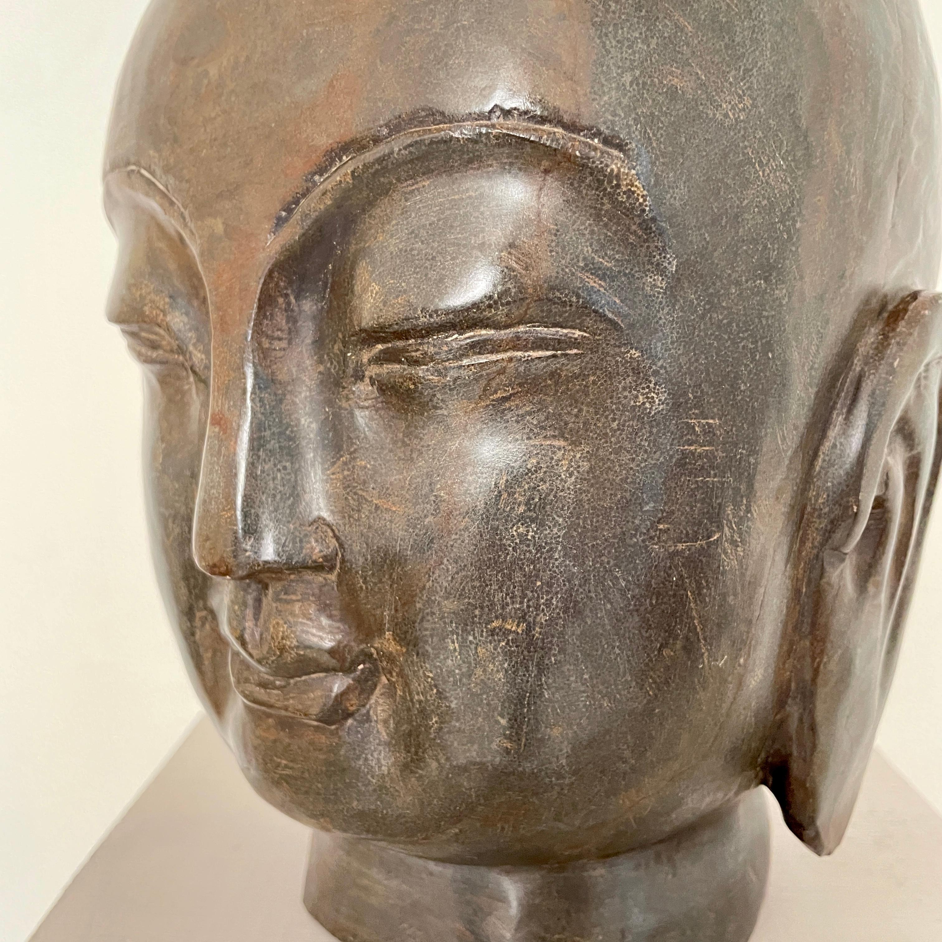 Early 20th Century Chinese Buddha Carved Stone Head, around 1920 3