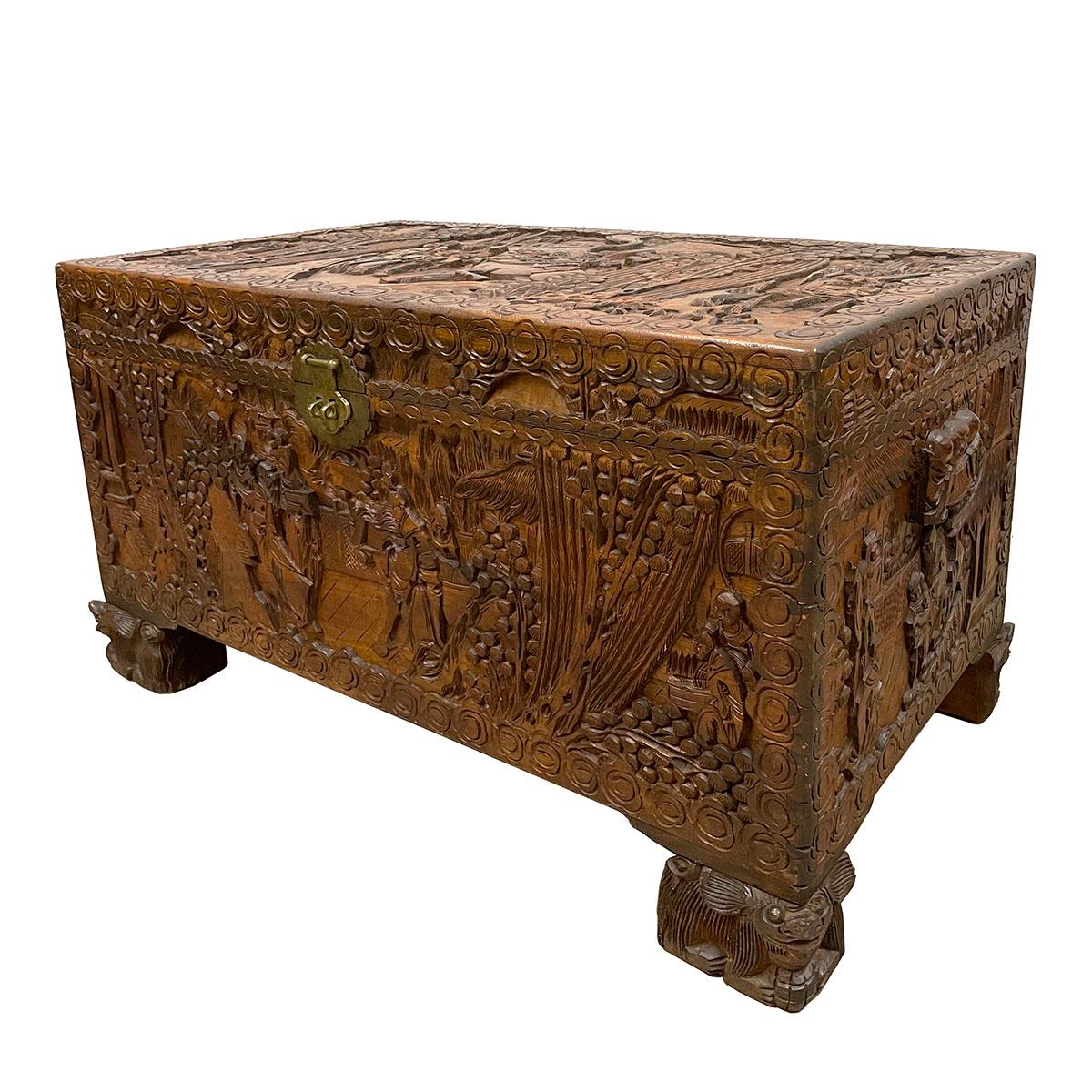 hand carved chinese wooden chest