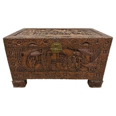 Retro Early 20th Century Chinese Carved Camphor Wood Hope Chest