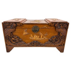Used Early 20th Century Chinese Carved Camphor wood Hope Chest