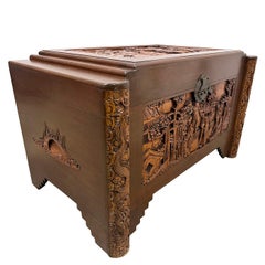 Early 20th Century Chinese Carved Dragon Camphor wood Hope Chest