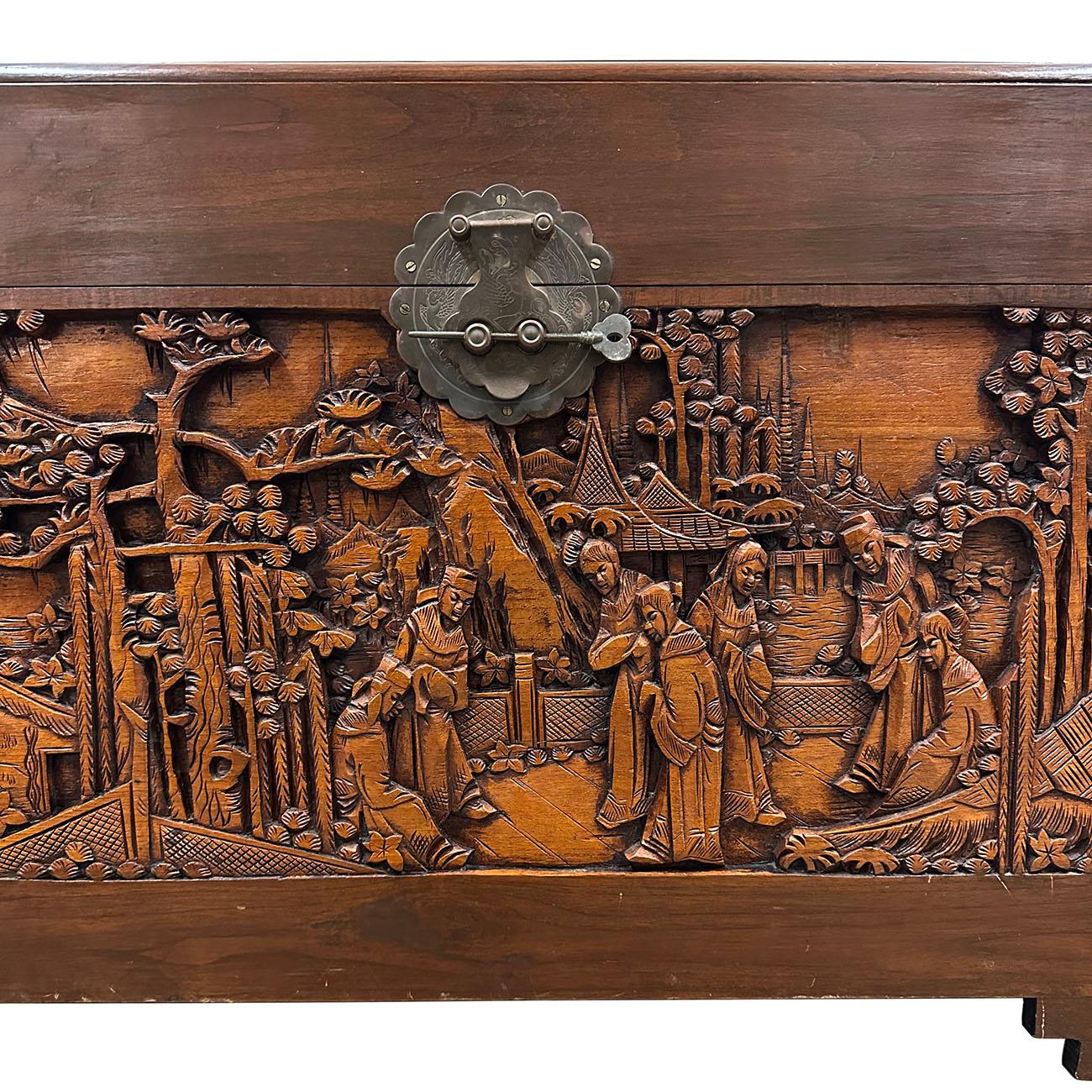 Early 20th Century Chinese Carved Dragon Camphor wood Hope Chest For Sale 1