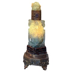 Early 20th Century Chinese Carved Green (Jadeite) Quartz Lamp