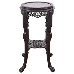 Early 20th Century Chinese Carved Hardwood and Marble Stand
