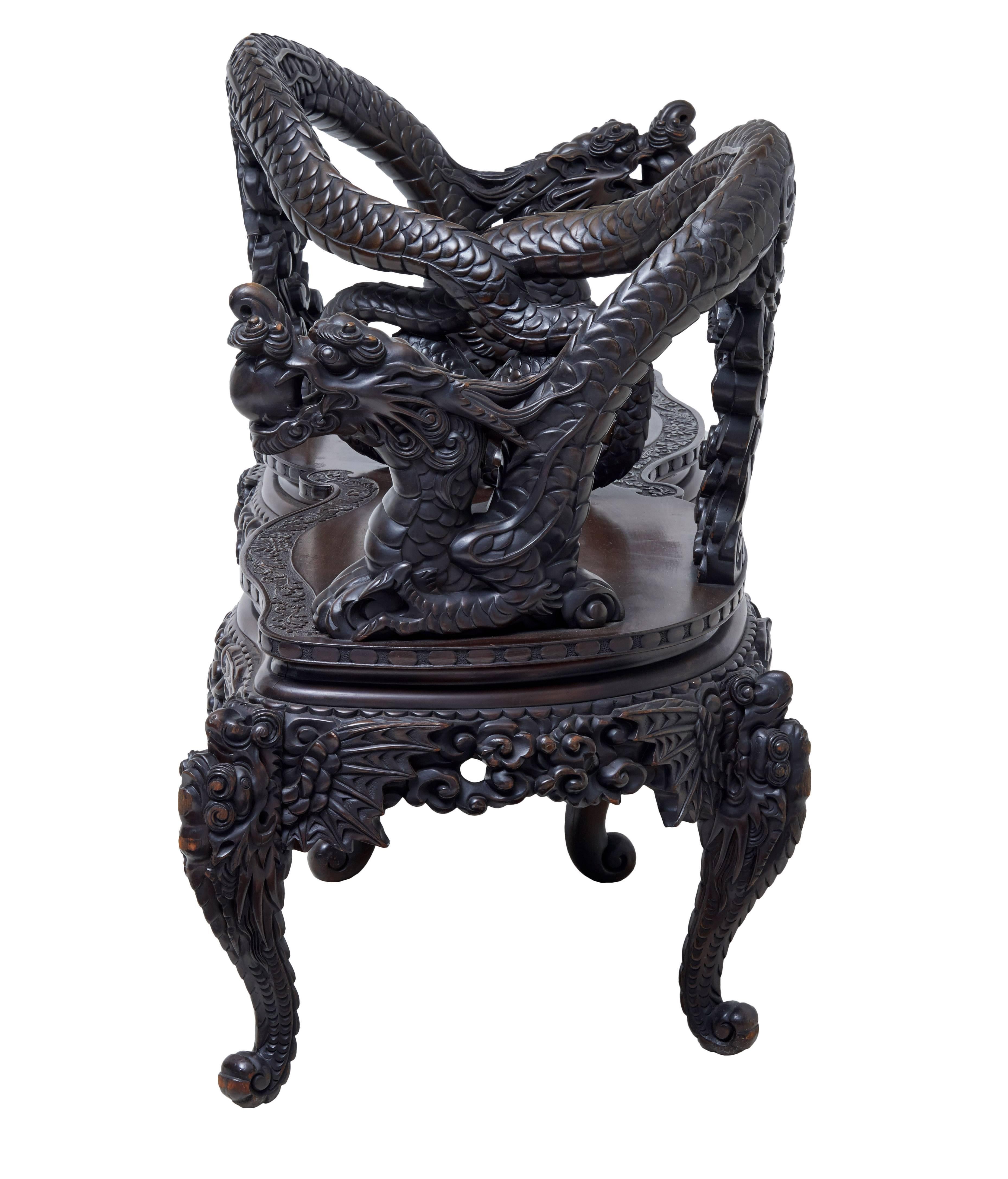 Chinese Export Early 20th Century Chinese Carved Hardwood Loveseat