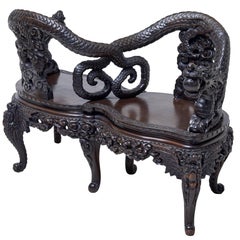 Antique Early 20th Century Chinese Carved Hardwood Loveseat
