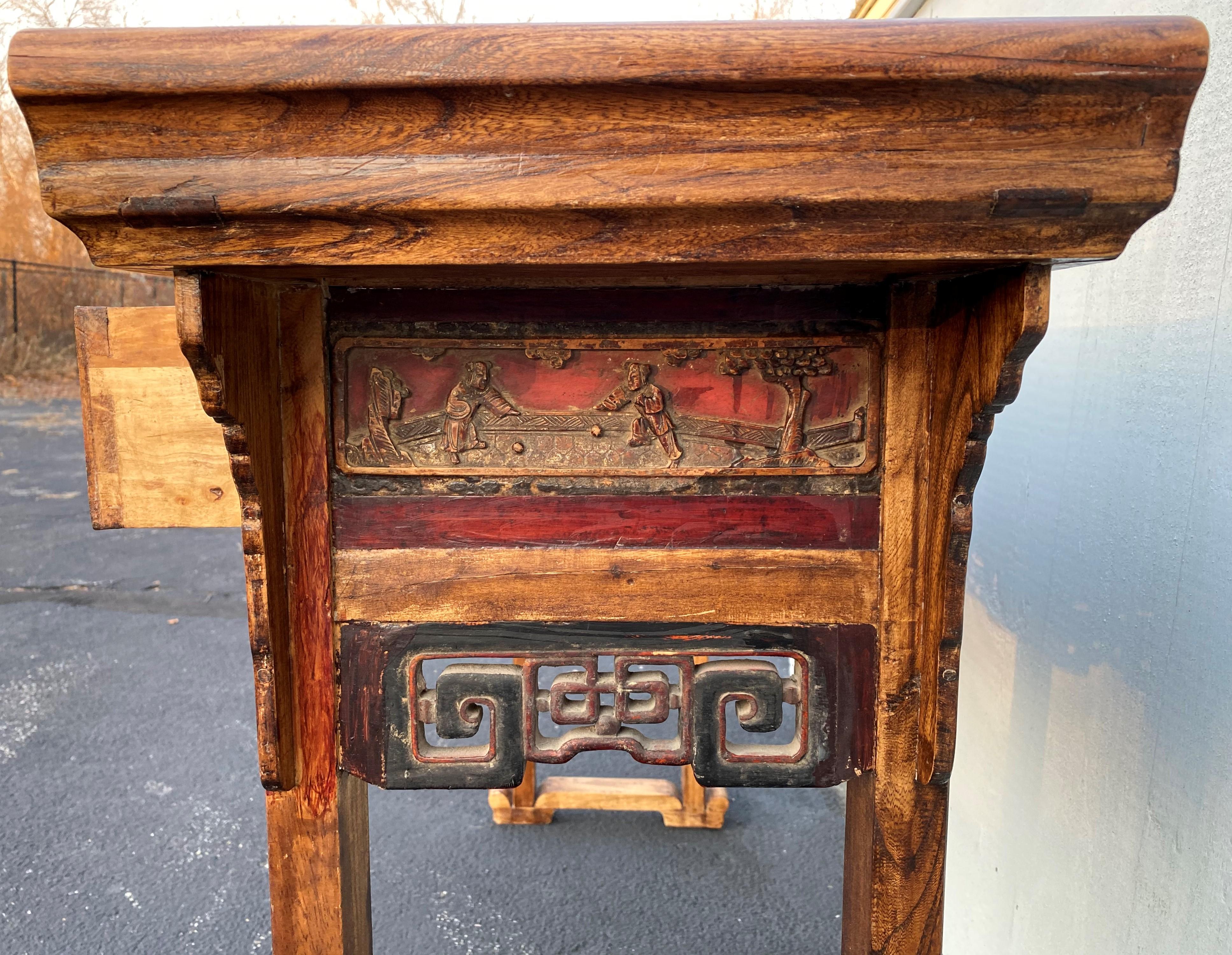 Early 20th Century Chinese Carved Polychrome Three-Drawer Hardwood Altar Table 8
