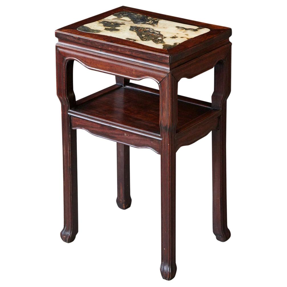 Early 20th Century Chinese Carved Rectangular Hardwood Table with Marble Inset