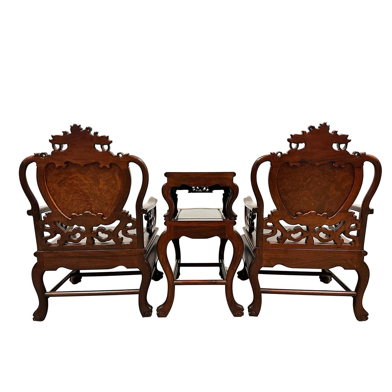 Early 20th Century Chinese Carved Rosewood Living Room Chairs Set For Sale 9