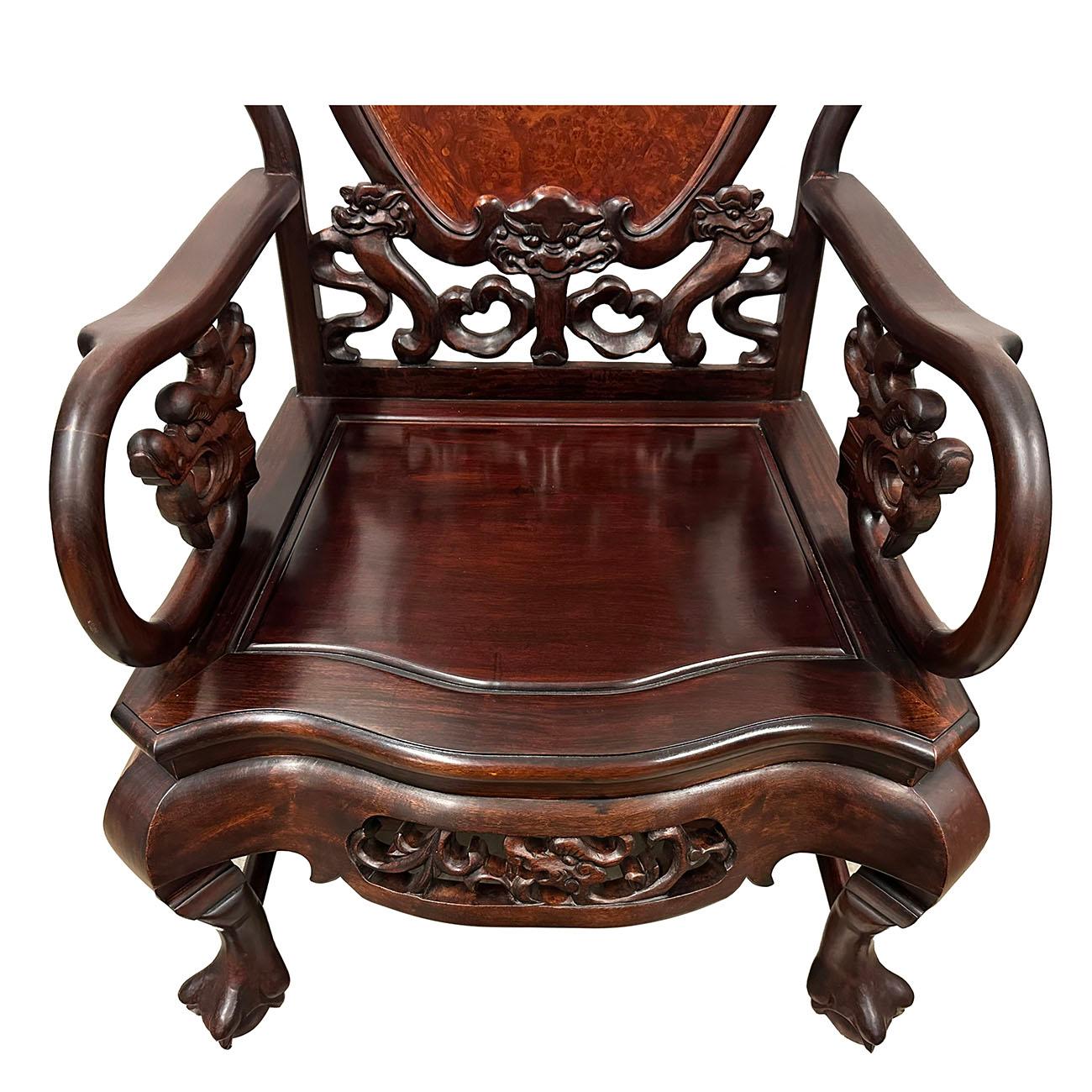 Early 20th Century Chinese Carved Rosewood Living Room Chairs Set For Sale 1