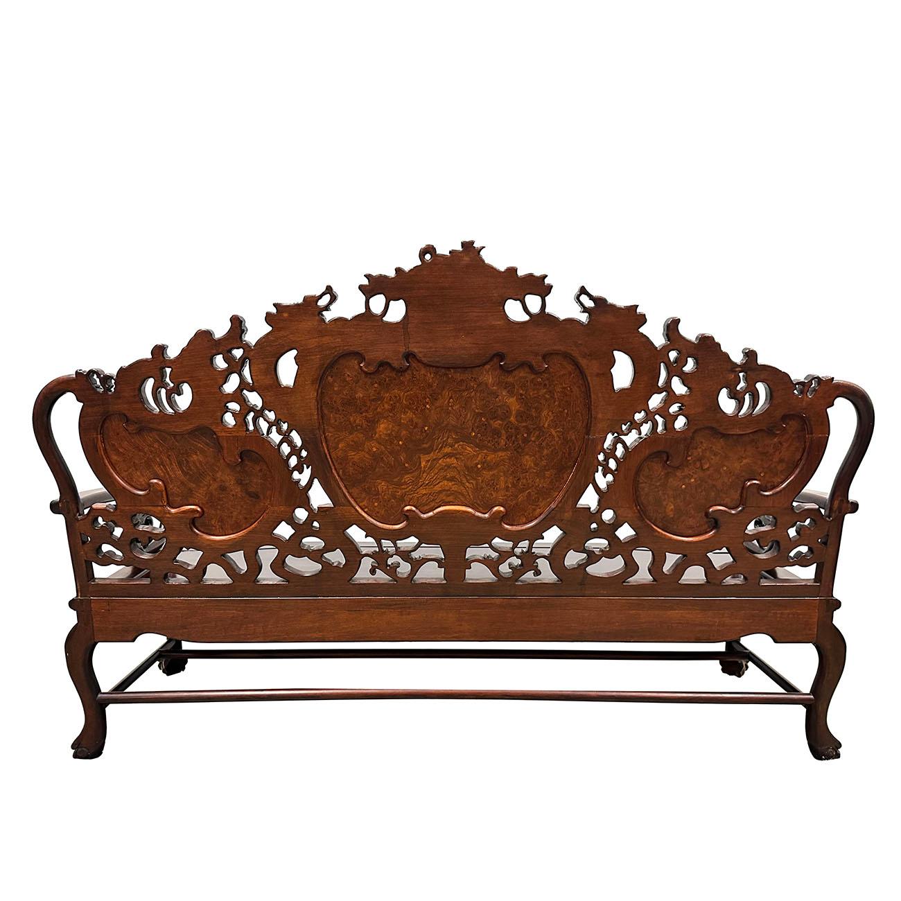 Early 20th Century Chinese Carved Rosewood Long Bench, Sofa For Sale 6
