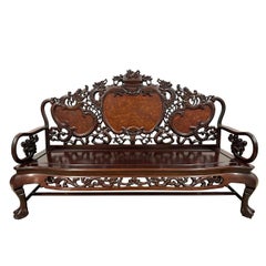Early 20th Century Chinese Carved Rosewood Long Bench, Sofa