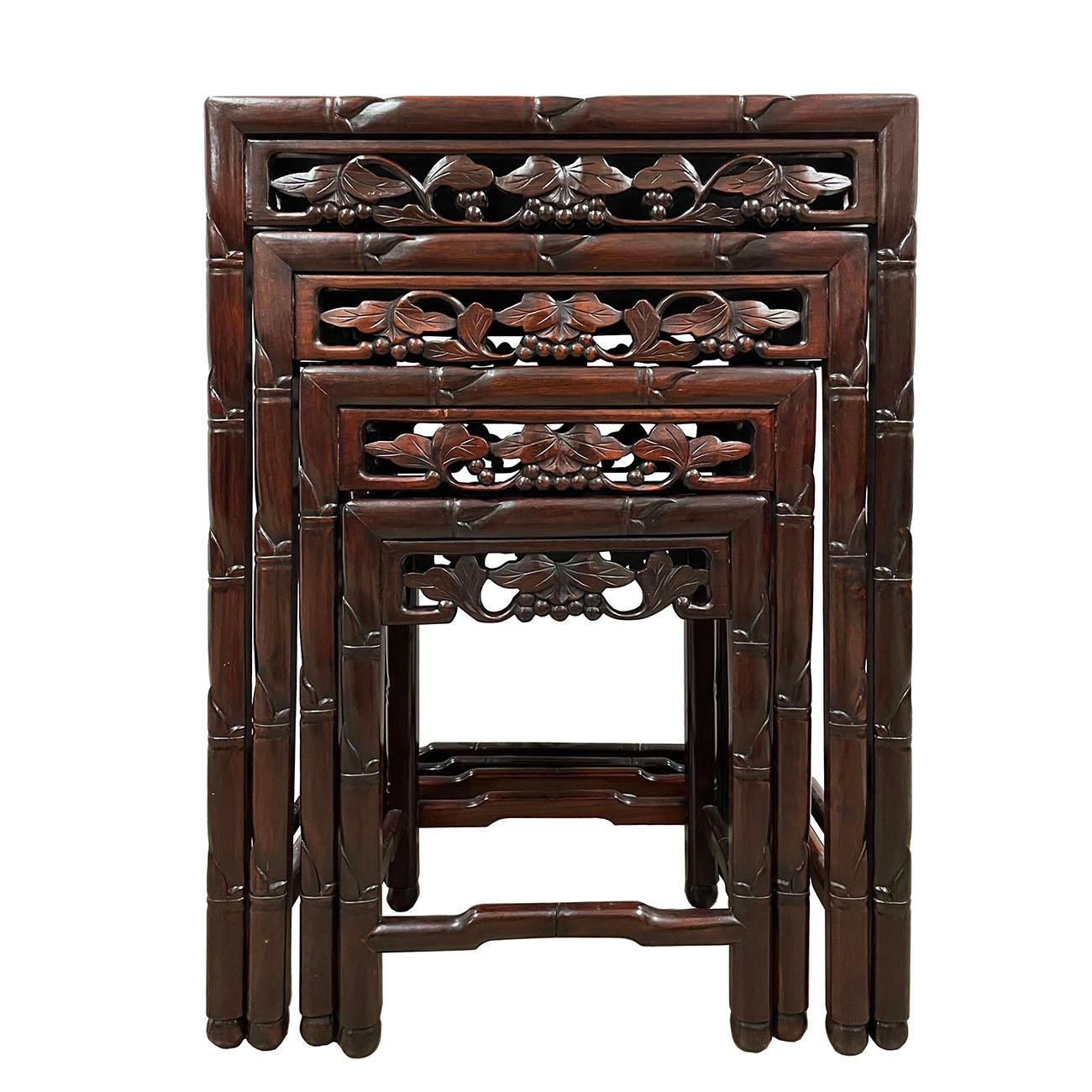 Chinese Export Early 20th Century Chinese Carved Rosewood Nesting Table Set