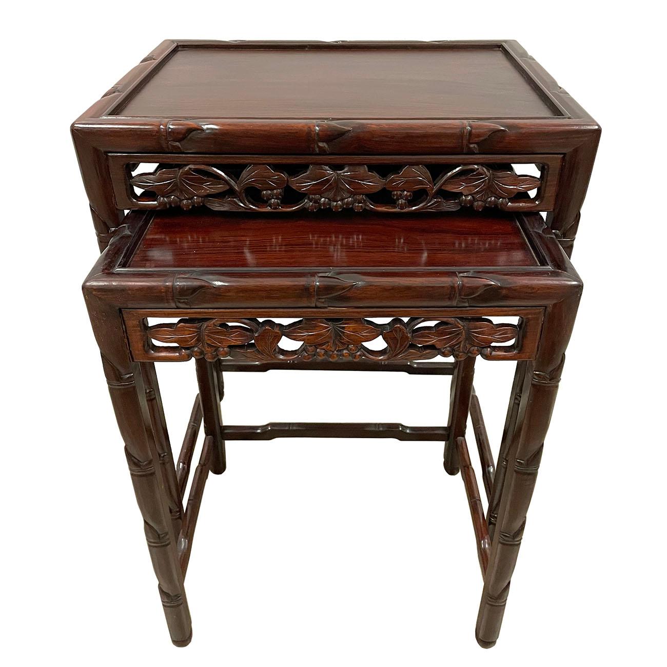 Early 20th Century Chinese Carved Rosewood Nesting Table Set In Good Condition In Pomona, CA