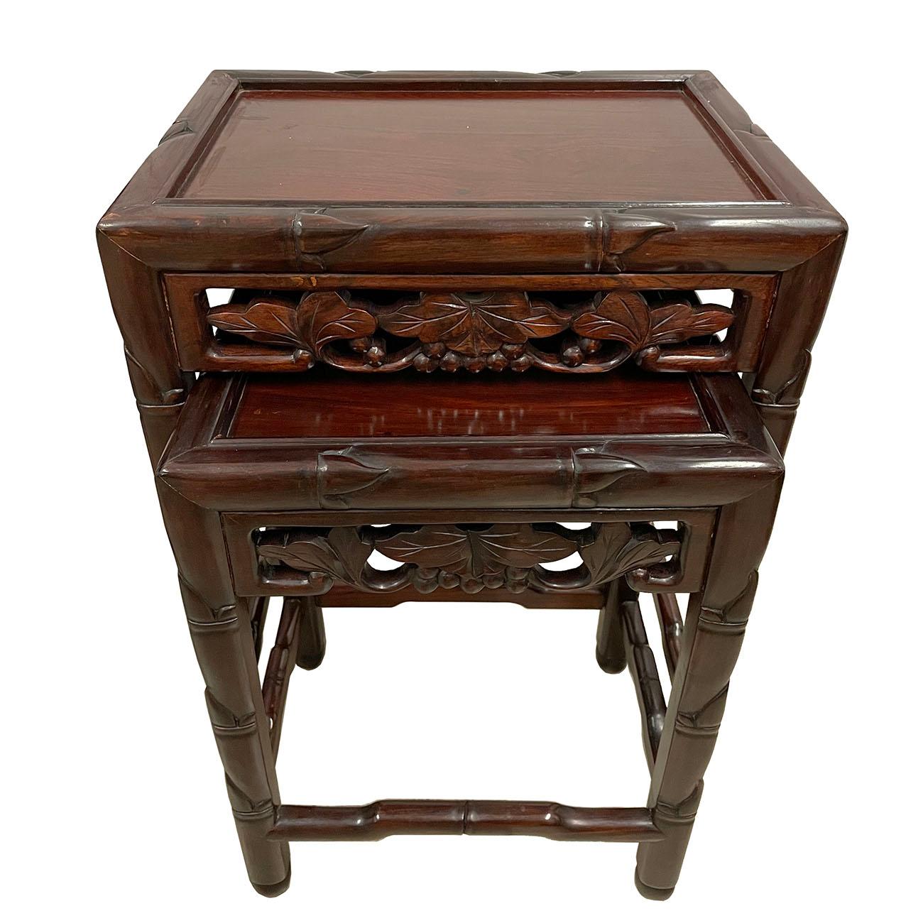 Early 20th Century Chinese Carved Rosewood Nesting Table Set 1