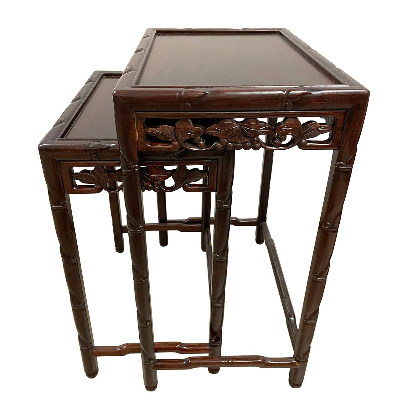 Early 20th Century Chinese Carved Rosewood Nesting Table Set 4