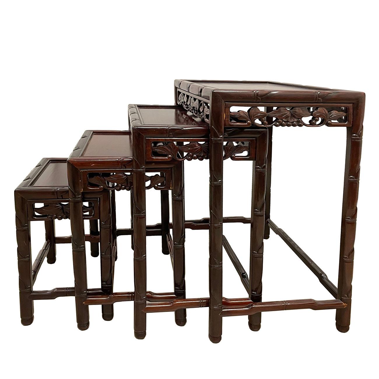 Early 20th Century Chinese Carved Rosewood Nesting Table Set 5