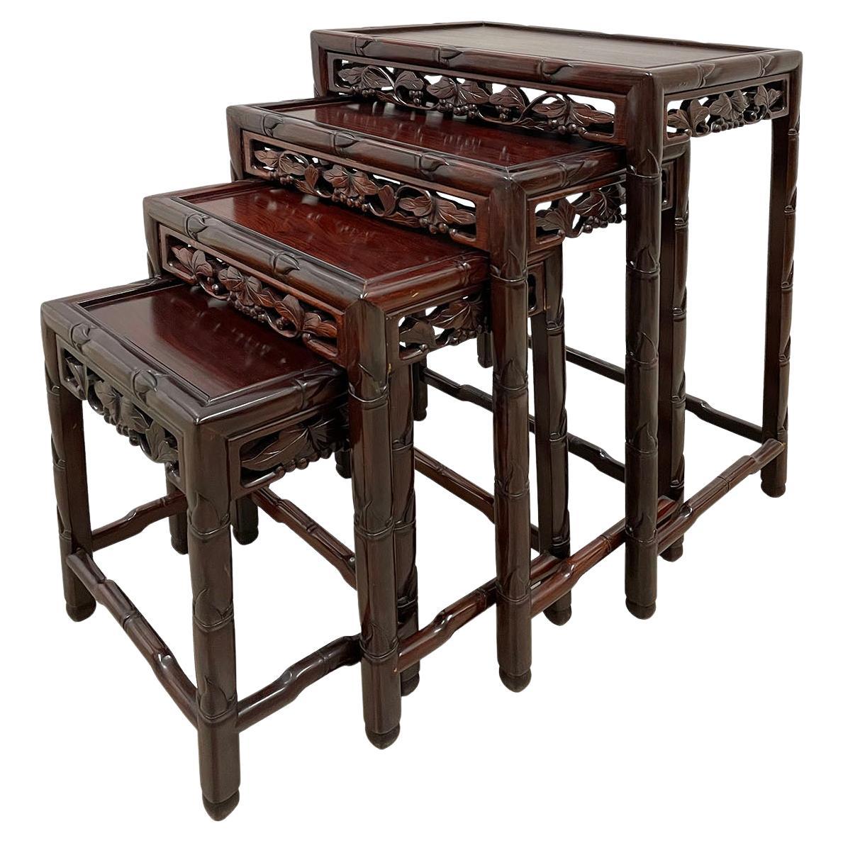 Early 20th Century Chinese Carved Rosewood Nesting Table Set
