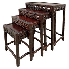 Antique Early 20th Century Chinese Carved Rosewood Nesting Table Set