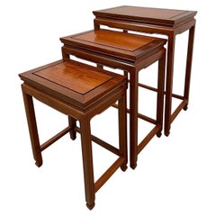 Early 20th Century Chinese Carved Rosewood Nesting Tables, Set of 3