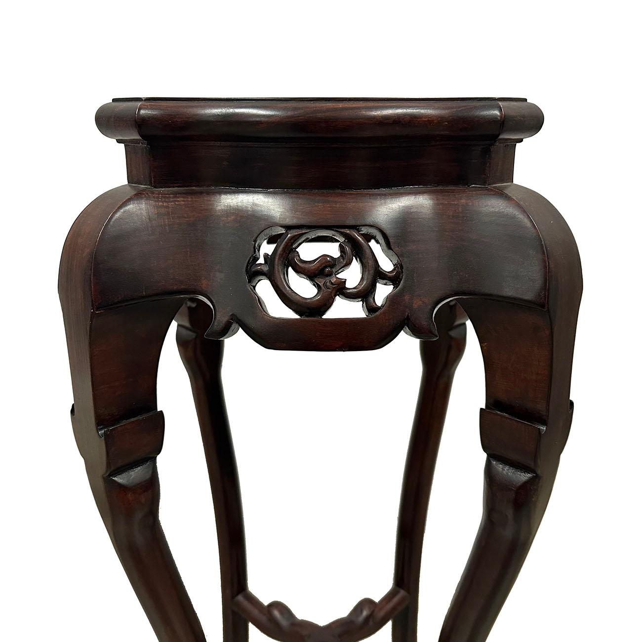 Chinese Export Early 20th Century Chinese Carved Rosewood Pedestal Table/Plant Stand For Sale