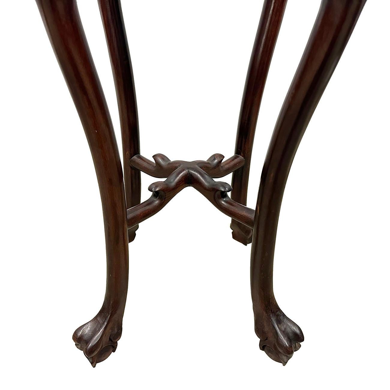 Hand-Carved Early 20th Century Chinese Carved Rosewood Pedestal Table/Plant Stand For Sale
