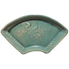 Antique Early 20th Century Chinese Celadon Fan Form Dish