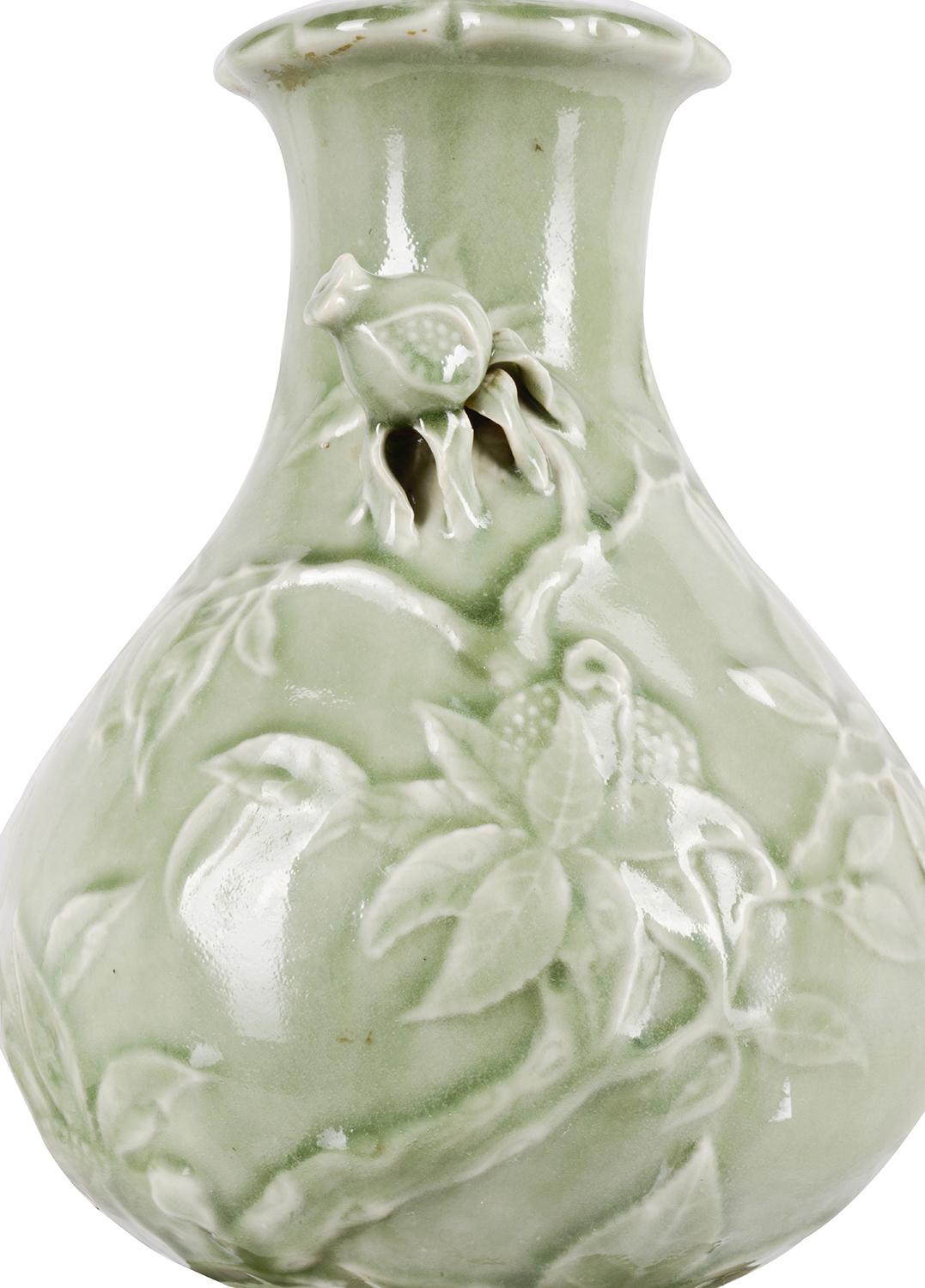 Hand-Painted Early 20th Century Chinese Celadon Porcelain Vase / Lamp