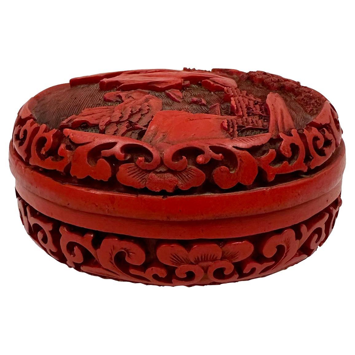 Early 20th Century Chinese Cinnabar Circular jewelry Box