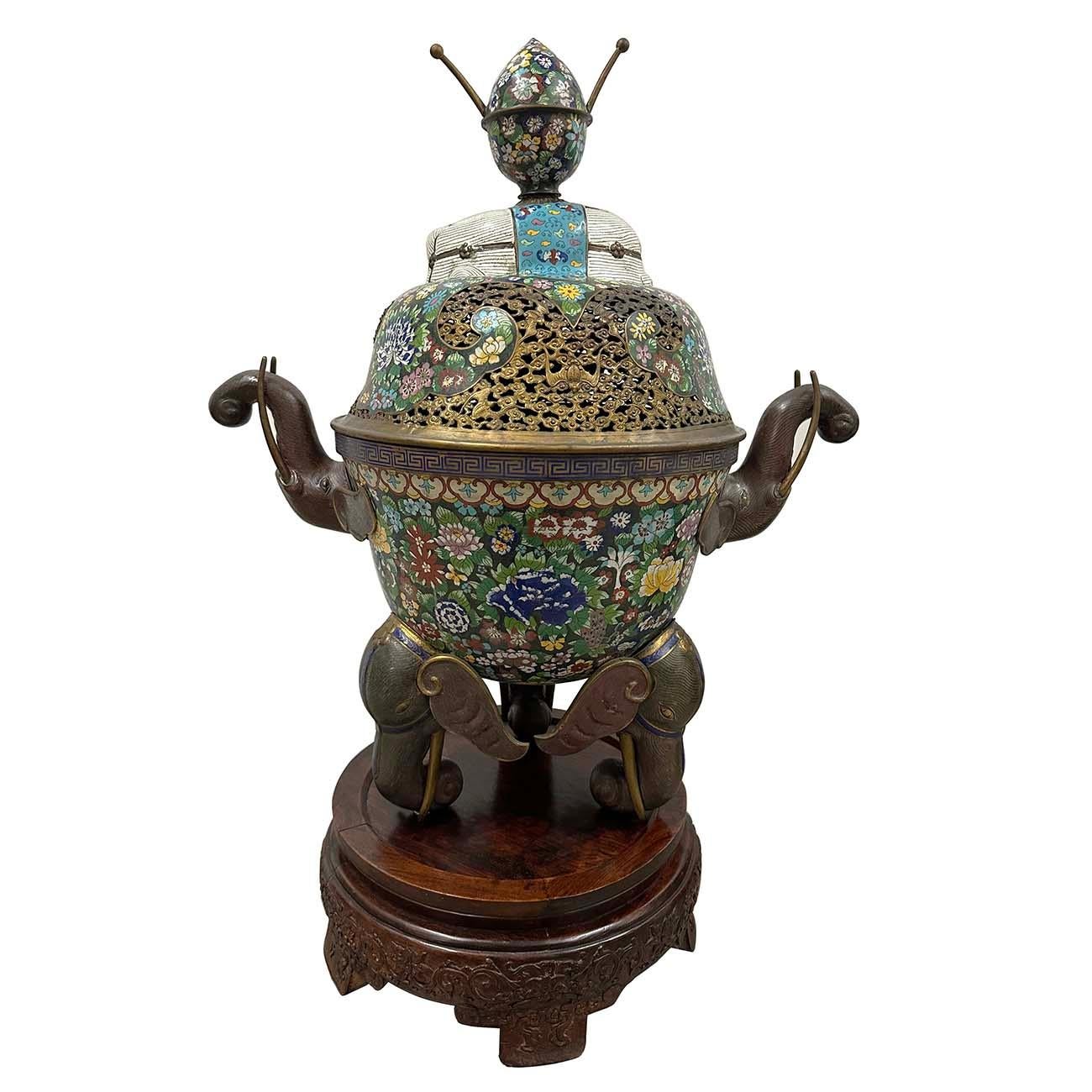 Early 20th Century Chinese Cloisonne Enameled Tripod Censor/Incense Burner For Sale 6